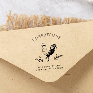 Rustic Rooster Achternaam Retouradres Zelfinktende Stempel