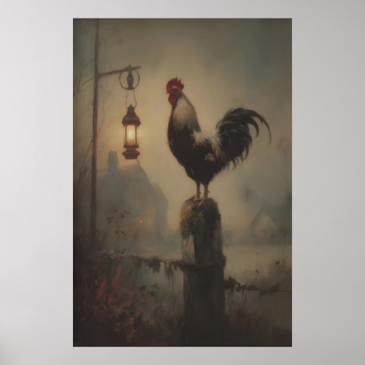 Rustic Rooster Art Printable Gothic Lantern Poster (Voorkant)