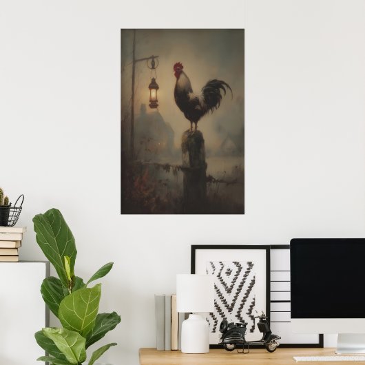 Rustic Rooster Art Printable Gothic Lantern Poster (Thuiskantoor)