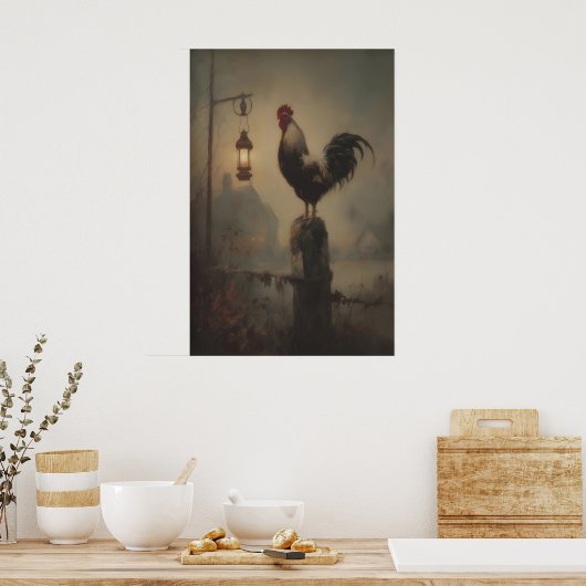 Rustic Rooster Art Printable Gothic Lantern Poster (Keuken)