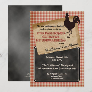 Rustic Rooster Backyard Cookout Housewarming Kaart