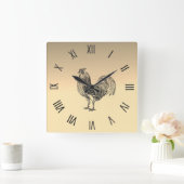 Rustic Rooster Black Numerals Vierkante Klok (Huis)