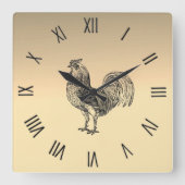 Rustic Rooster Black Numerals Vierkante Klok (Voorkant)