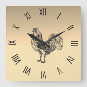 Rustic Rooster Black Numerals Vierkante Klok