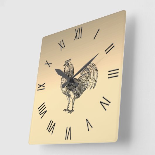 Rustic Rooster Black Numerals Vierkante Klok (Hoek)