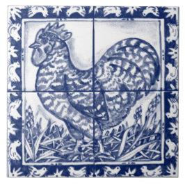 Rustic Rooster Blue White Delft Dedham Tegeltje