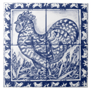 Rustic Rooster Blue White Delft Dedham  Tegeltje