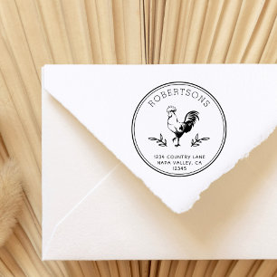 Rustic Rooster Familienaam Retouradres Rubberstempel