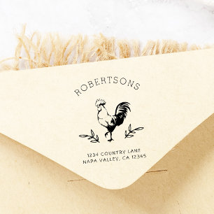 Rustic Rooster Familienaam Retouradres Rubberstempel