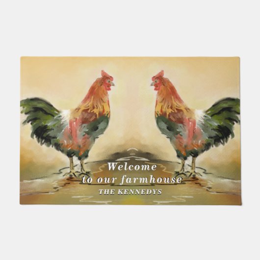 Rustic Rooster Farmhouse Welkom Deurmat (Voorkant)