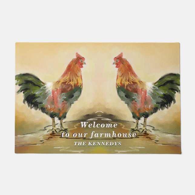 Rustic Rooster Farmhouse Welkom Deurmat (Voorkant)
