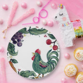 Rustic Rooster & Fruit Colorful Tuscan Farmhouse Papieren Bordje (Feest)