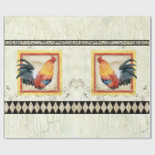 Rustic Rooster Waterverf Harlequin Wood Ontvlechti Cadeaupapier (Vlak)