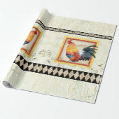 Rustic Rooster Waterverf Harlequin Wood Ontvlechti Cadeaupapier (Uitgerold)