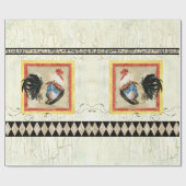 Rustic Rooster Waterverf Harlequin Wood Ontvlechti Cadeaupapier (Vlak)