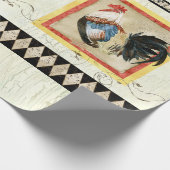 Rustic Rooster Waterverf Harlequin Wood Ontvlechti Cadeaupapier (Hoek)