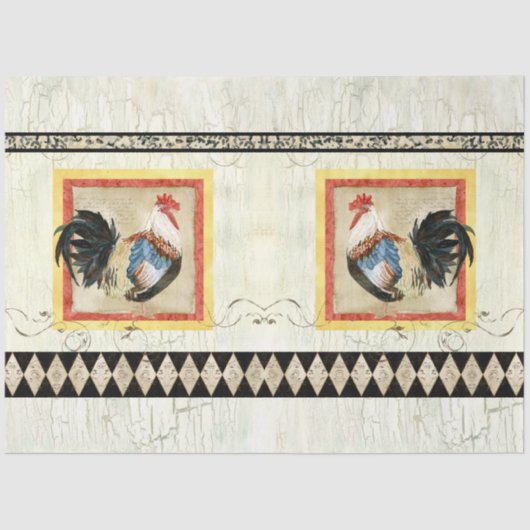 Rustic Rooster Waterverf Harlequin Wood Ontvlechti Tissuepapier (Voorkant)