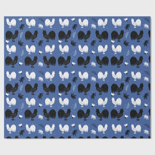 Rustic Roosters Boerderij Hand Drawn Pattern Cadeaupapier (Vlak)