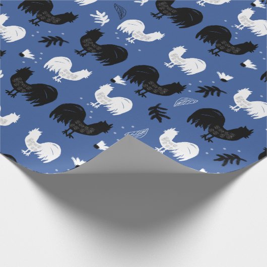 Rustic Roosters Boerderij Hand Drawn Pattern Cadeaupapier (Hoek)