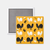 Rustic Roosters Boerderij Hand Drawn Pattern Magneet (Voorkant / Achterkant)