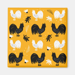 Rustic Roosters Boerderij Hand Drawn Pattern Magneet