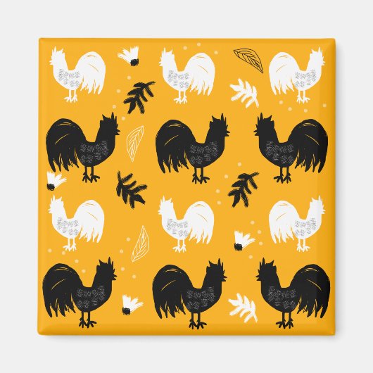 Rustic Roosters Boerderij Hand Drawn Pattern Magneet (Voorkant)