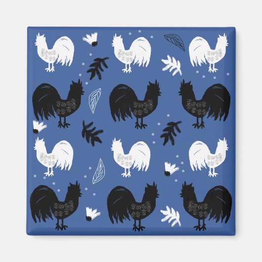 Rustic Roosters Boerderij Hand Drawn Pattern Magneet (Voorkant)