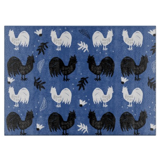 Rustic Roosters Boerderij Hand Drawn Pattern Snijplank (Voorkant)