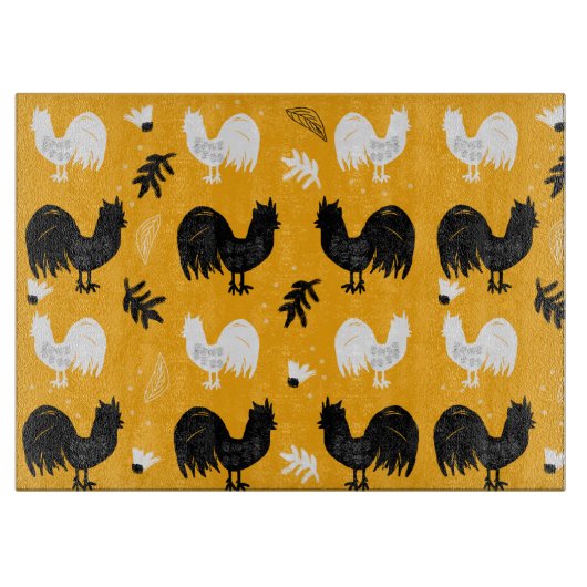 Rustic Roosters Boerderij Hand Drawn Pattern Snijplank (Voorkant)