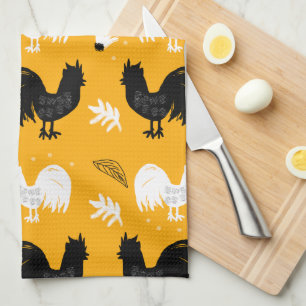 Rustic Roosters Boerderij Hand Drawn Pattern Theedoek