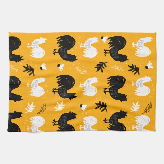 Rustic Roosters Boerderij Hand Drawn Pattern Theedoek (Horizontaal)