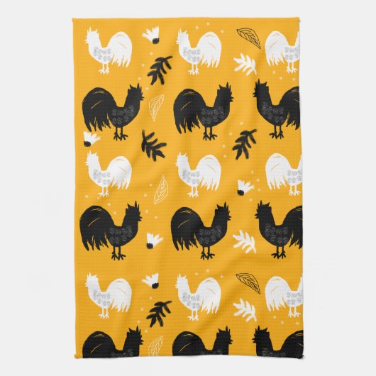 Rustic Roosters Boerderij Hand Drawn Pattern Theedoek (Verticaal)