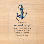Rustic Rope Navy Blue Anchor Nautical Wedding  Acryl Uitnodigingen (Voorkant)