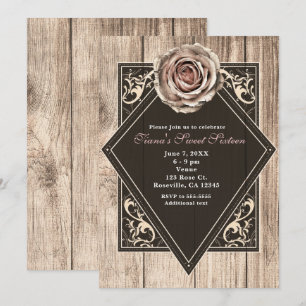 Rustic Rose Elegante Houten Diamanten Uitnodiginge Kaart