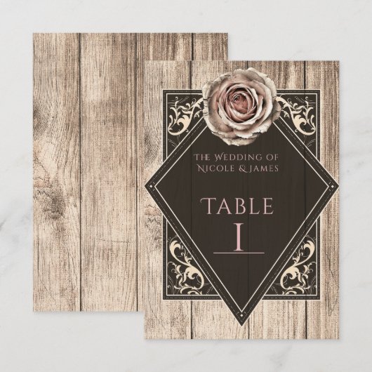 Rustic Rose Elegante Licht Diamanten Tafelnummer (Voorkant / Achterkant)