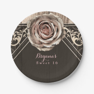 Rustic Rose Elegante Licht Houten Diamant Feest Papieren Bordje