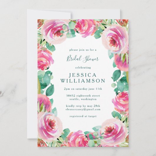 Rustic Roses Floral Waterverf Vrijgezellenfeest Kaart (Voorkant)