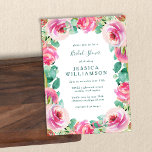 Rustic Roses Floral Waterverf Vrijgezellenfeest Kaart<br><div class="desc">Stijlvolle Roze Rozen Floral Waterverf Bridal Shower Invitation</div>