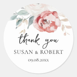 Rustic Roses Minimalist Wedding Thank You Ronde Sticker