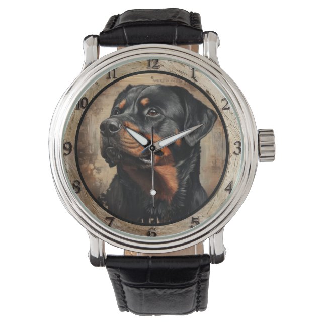 Rustic Rottweiler Dog Horloge (Voorkant)