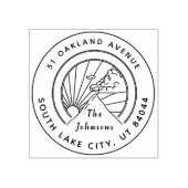 Rustic Round Mountains geïnspireerd retouradres Rubberstempel (Afrduk)