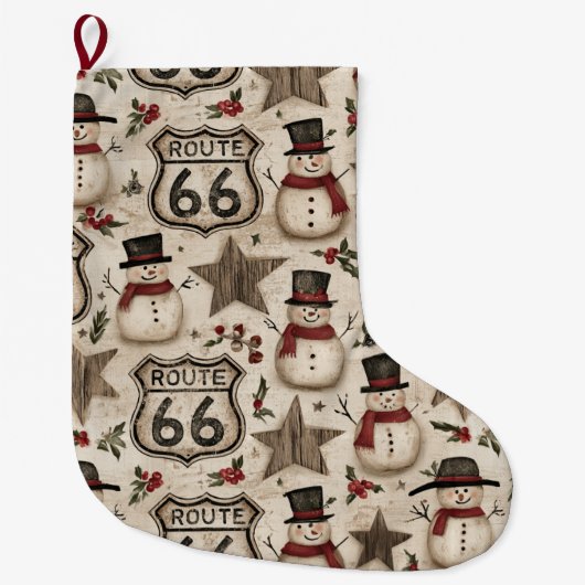 Rustic Route 66 Sneeuwman Kerstmis Grote Kerstsok (Voorkant)