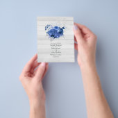 Rustic Royal Blue en Silver Floral Wedding Flyer (Hand)