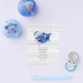 Rustic Royal Blue en Silver Floral Wedding Flyer (Enkel)