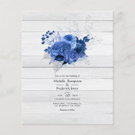 Rustic Royal Blue en Silver Floral Wedding Flyer