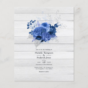 Rustic Royal Blue en Silver Floral Wedding Flyer