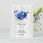 Rustic Royal Blue en Silver Floral Wedding Kaart (Staand voorkant)