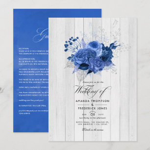 Rustic Royal Blue en Silver Floral Wedding Kaart