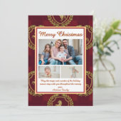 Rustic Royal Christmas Plaid 3 Photo Holiday Card Feestdagenkaart (Staand voorkant)