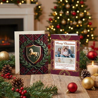 Rustic Royal Christmas Plaid 3 Photo Holiday Card Feestdagenkaart